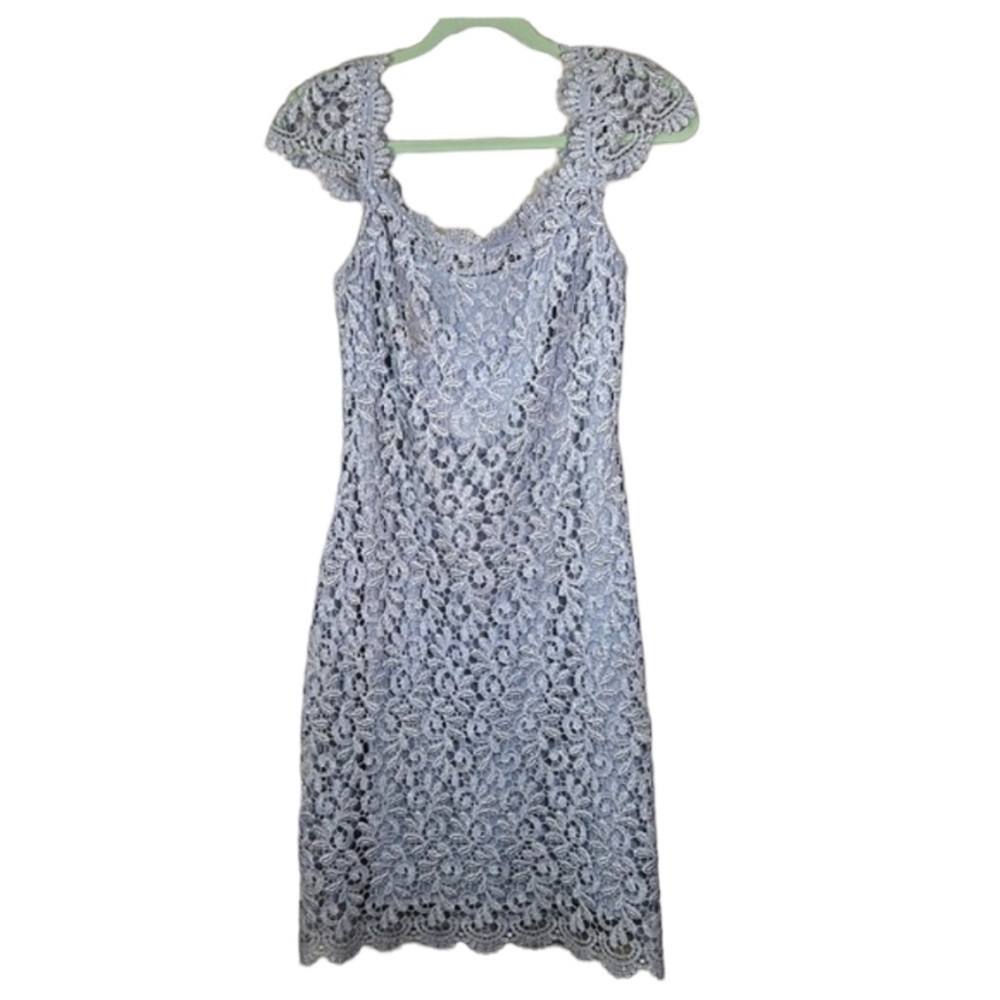 Betsy And Adam Periwinkle Cinderella Blue Lace Sheath Dress Size 6